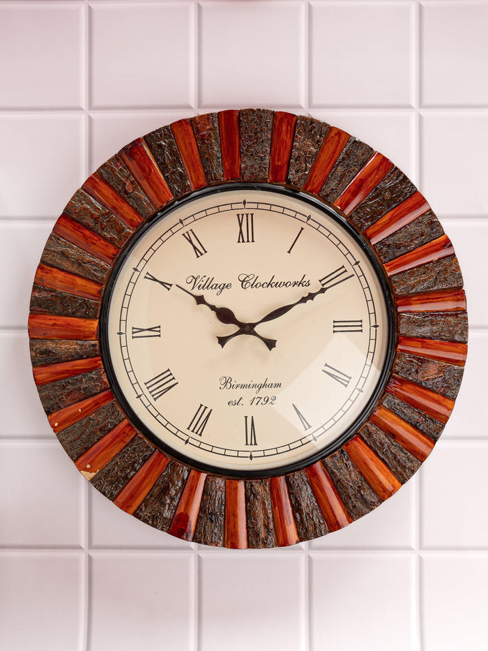 Traditional Red and Black Analogue Wall clock from Jodhpur - 17 inches dia - The Heritage Artifacts