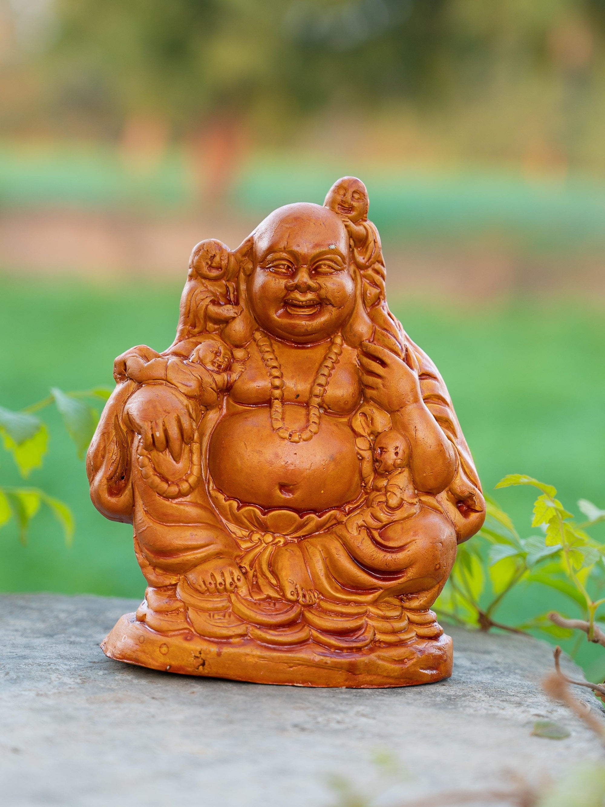 Terracotta Laughing Buddha Statue - 7 inches height - The Heritage Artifacts