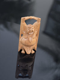 6 inches height Laughing Buddha decor piece made of Kadam wood - The Heritage Artifacts