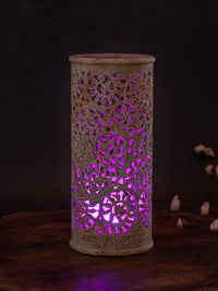 Stone crafted cylindrical table lamp with multi colored lights - The Heritage Artifacts