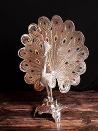 Zinc Metal Handcrafted Peacock Decorative Showpiece - 16 inches height - The Heritage Artifacts
