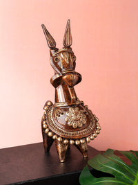 Terracotta Kathakali Design Horse Hand painted in Shiny Brown and Gold color - The Heritage Artifacts
