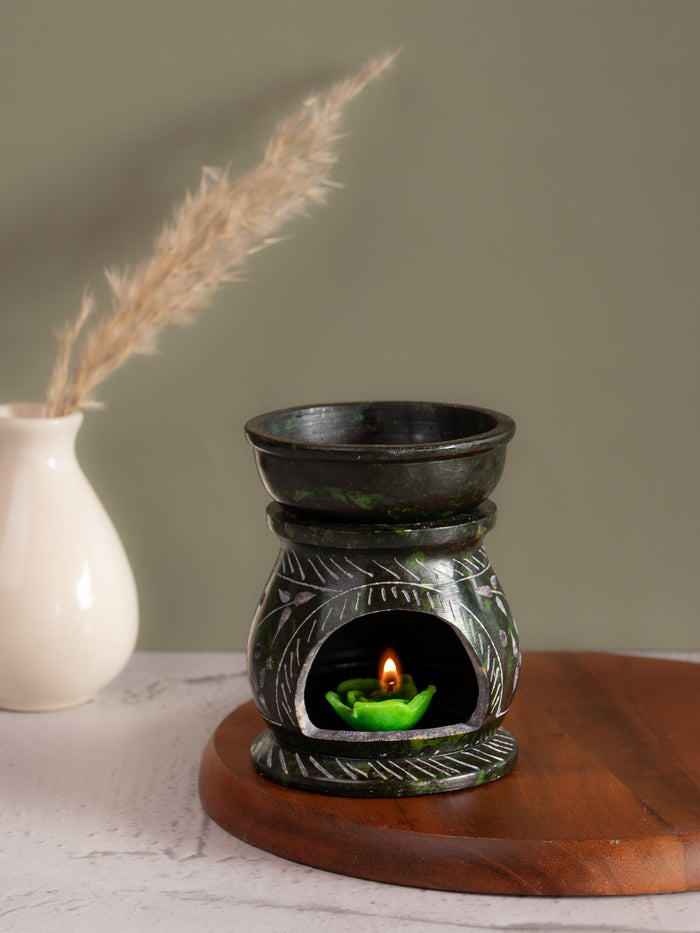 Diffuser / burner crafted in stone - small size - Green - The Heritage Artifacts
