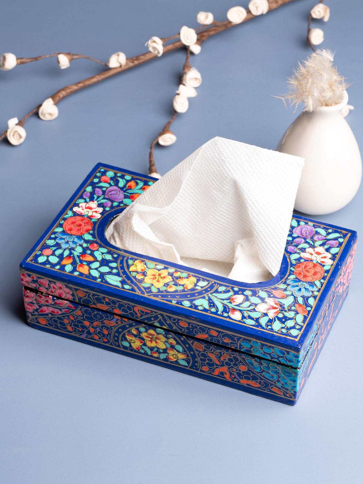 TB1203-Bunny On Blue Provincial Print Tissue Box Cover