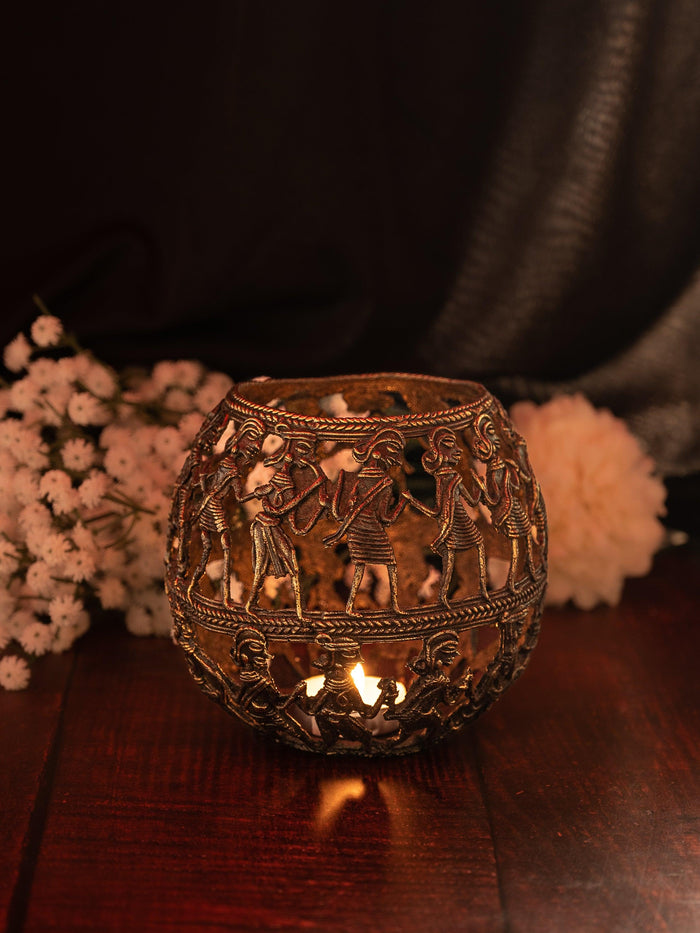 Dokra Craft Round T light Candle holder in Antique finish - The Heritage Artifacts