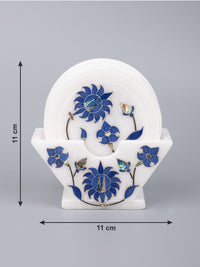 Blue flower 6 pcs marble coaster set with stand - The Heritage Artifacts