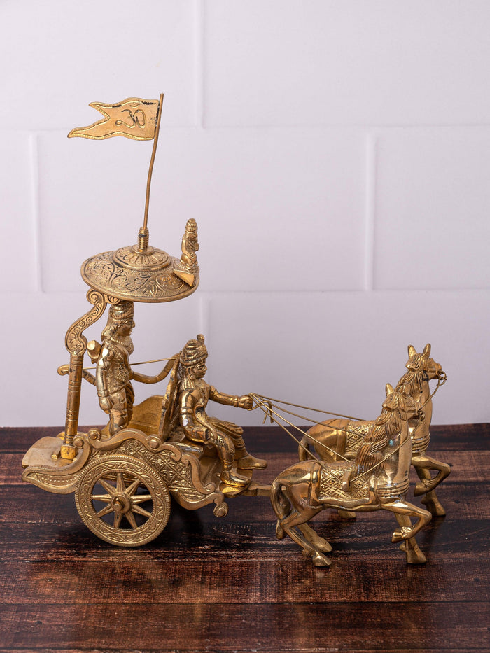 Antique Brass showpiece of Lord Krishna and Arjun on a Chariot, Arjun Rath - The Heritage Artifacts