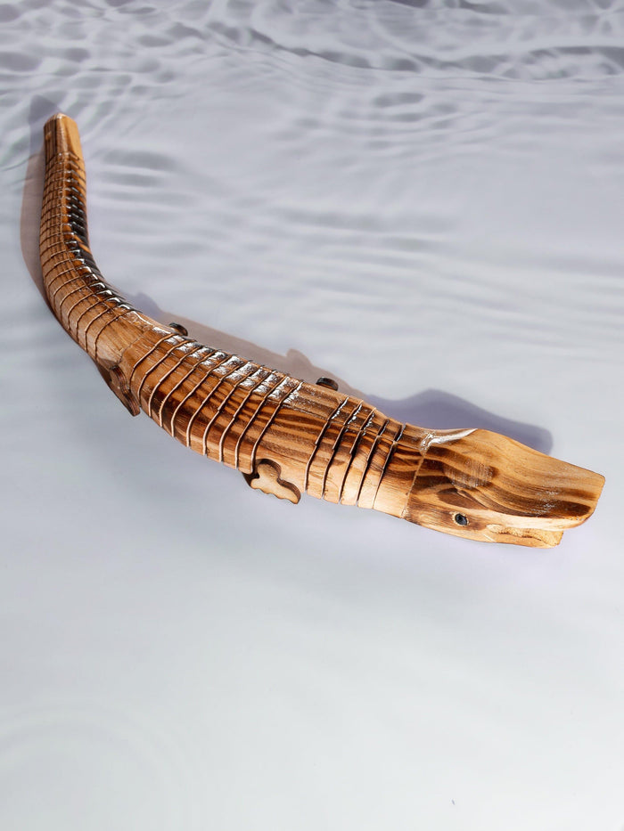 Shantiniketan Art - Wooden Crocodile Showpiece / Toy - The Heritage Artifacts