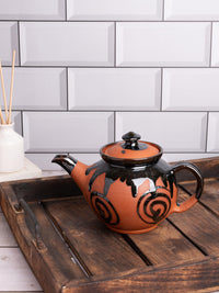 Terracotta Handmade Tea / Coffee Kettle with Glazed Design - 500 ml - The Heritage Artifacts
