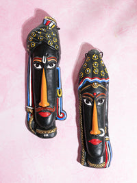 Terracotta Crafted Tribal Couple Face Mask, Decorative Wall hanging - The Heritage Artifacts