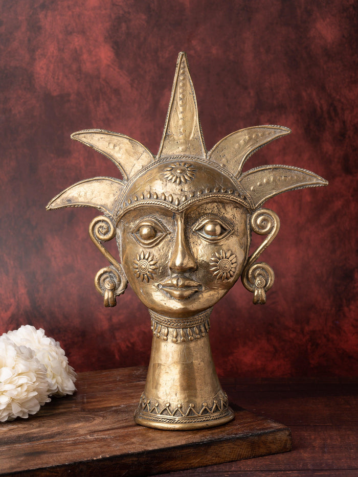 Dokra Craft Standing Sun Face made of Brass Metal - 12 inches height - The Heritage Artifacts