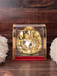 Small Sitting Ganesh Statue in Golden color inside an Acrylic Box - The Heritage Artifacts