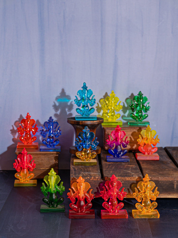 Glass Crafted Double Sided Car Ganesha Showpiece - Available in Assorted colors - The Heritage Artifacts