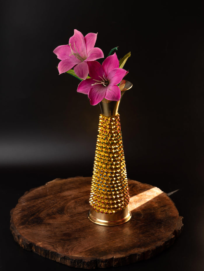 Tall Colorful Decorative Flower Vase made of Brass - 12 inches height - The Heritage Artifacts