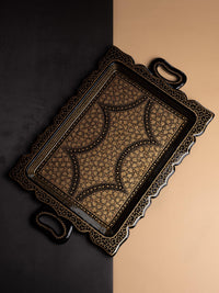 Paper Mache, Black and Gold painted Royal look Serving Tray with handle - The Heritage Artifacts