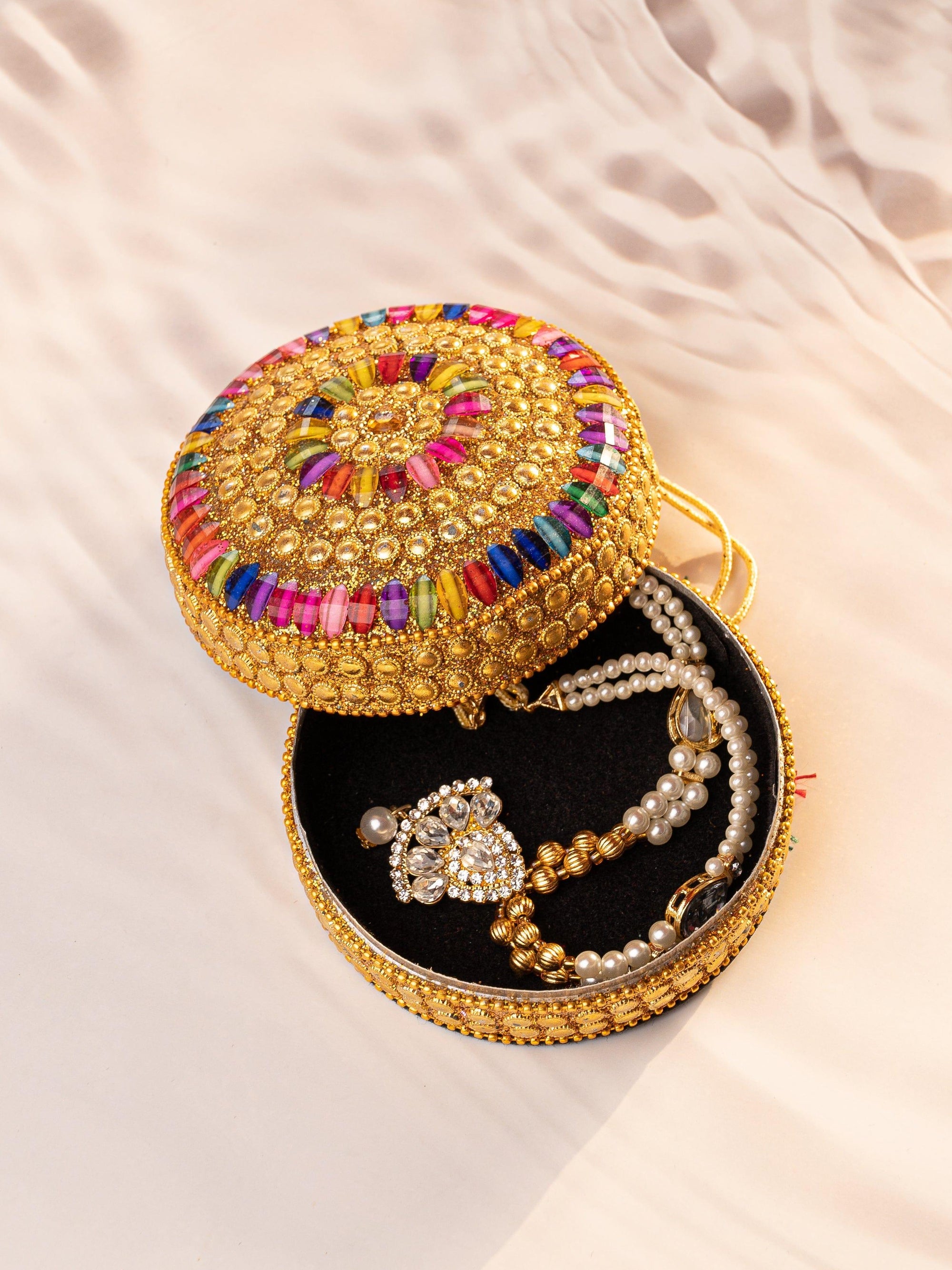 Moti Dibbi / Beaded Storage box, Ideal for Festive Gifting - 4 inches dia - The Heritage Artifacts