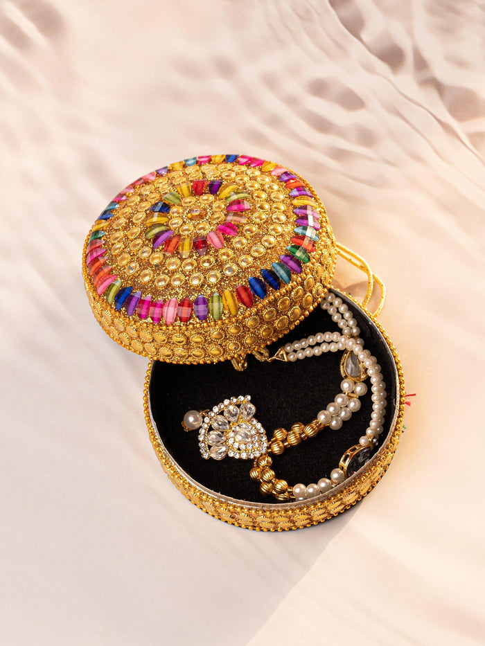 Moti Dibbi / Beaded Storage box, Ideal for Festive Gifting - 4 inches dia - The Heritage Artifacts