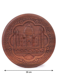 Hand crafted, round shaped, wooden Taj Mahal wall hanging - The Heritage Artifacts