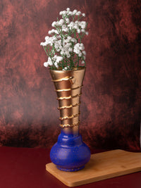 Glass Crafted Gold and Blue Spiral Design Flower Vase - 11 inches height - The Heritage Artifacts