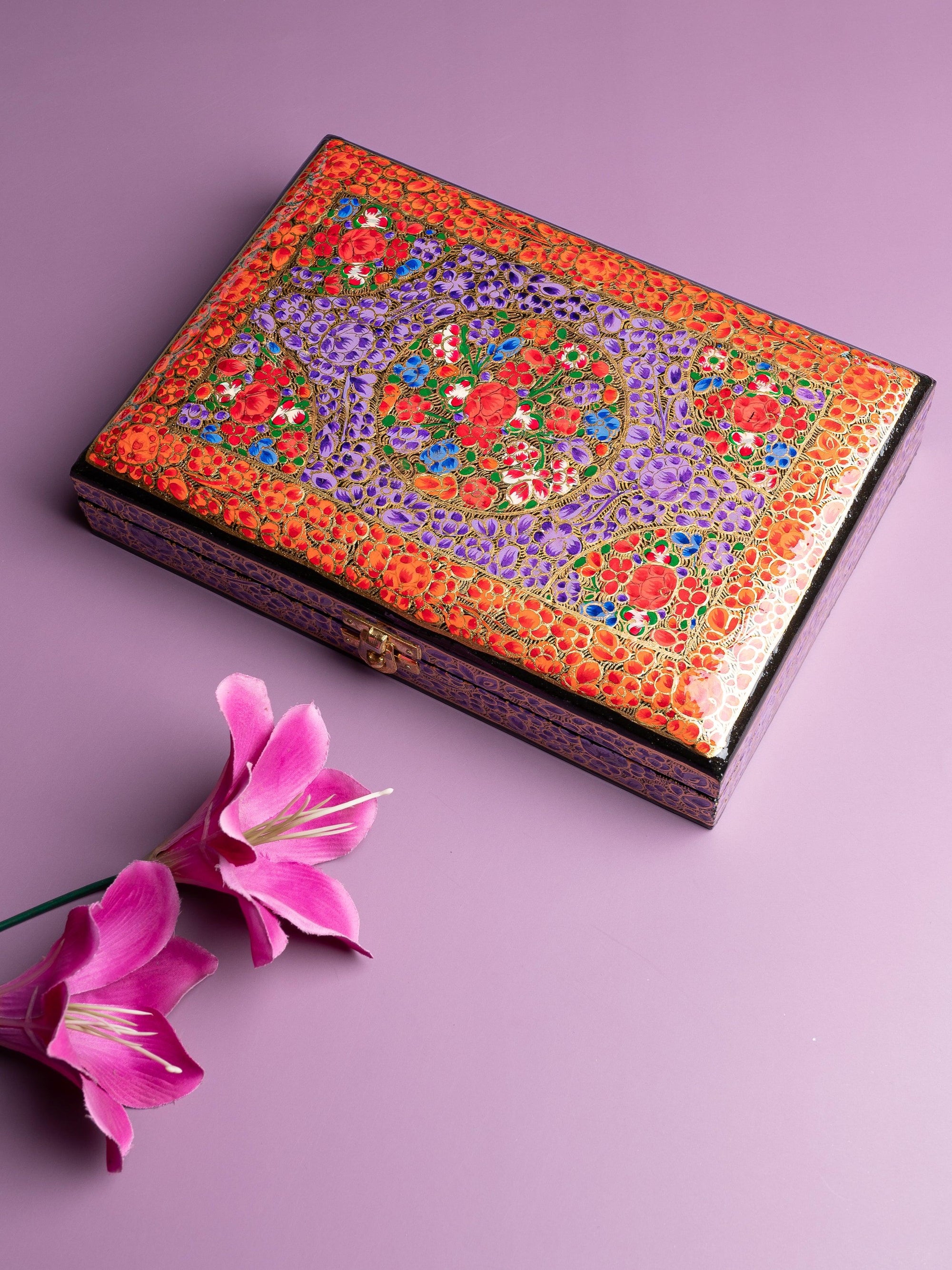 Paper Mache Rectangular Jewellery box, Available in Assorted design and colors - The Heritage Artifacts
