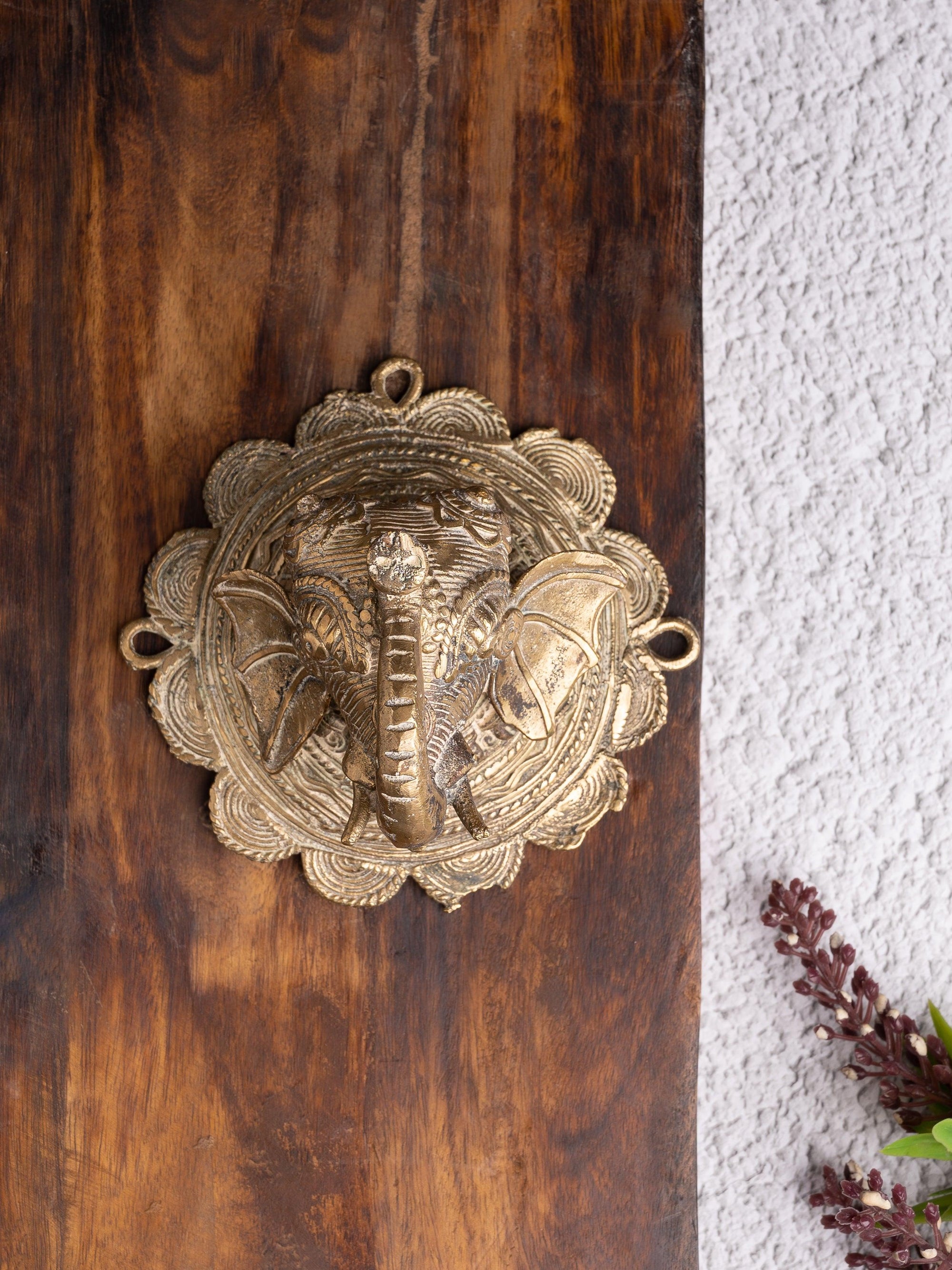 Dokra Art Elephant Head Wall Hanging made of Brass metal - Small 4 inches - The Heritage Artifacts