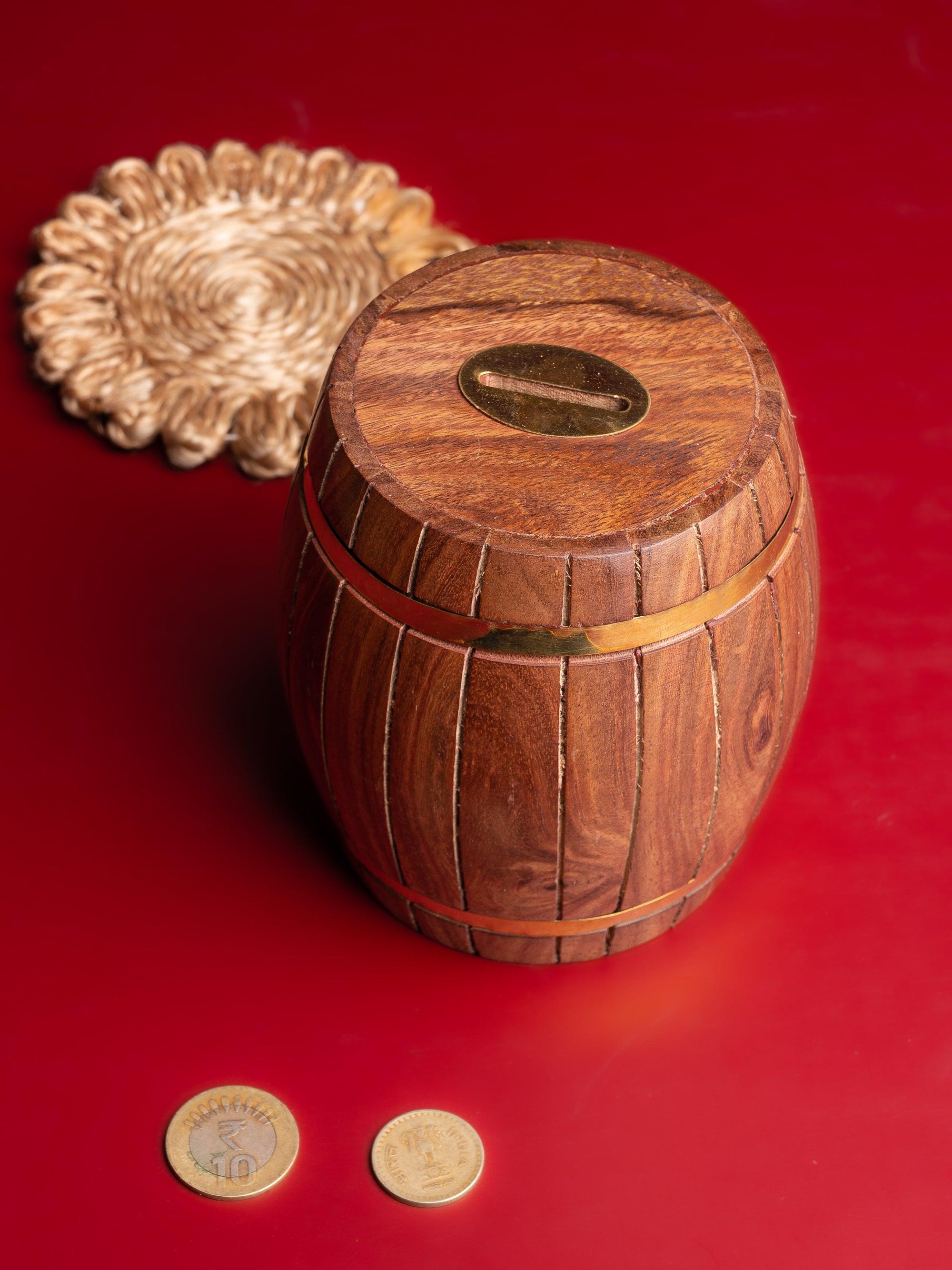 Handmade Wooden Barrel design Money Bank / Piggy Bank / Coin box - The Heritage Artifacts