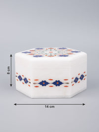 Colorful hexagonal marble jewellery box with heavy inlay work - The Heritage Artifacts