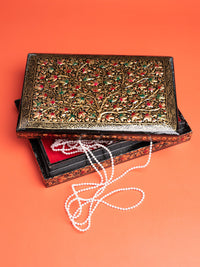 Rectangular Paper Mache Multi purpose storage box with Black floral pattern embossed - The Heritage Artifacts