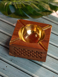 Square wooden Ashtray with Brass top and Jaali work on the sides - The Heritage Artifacts