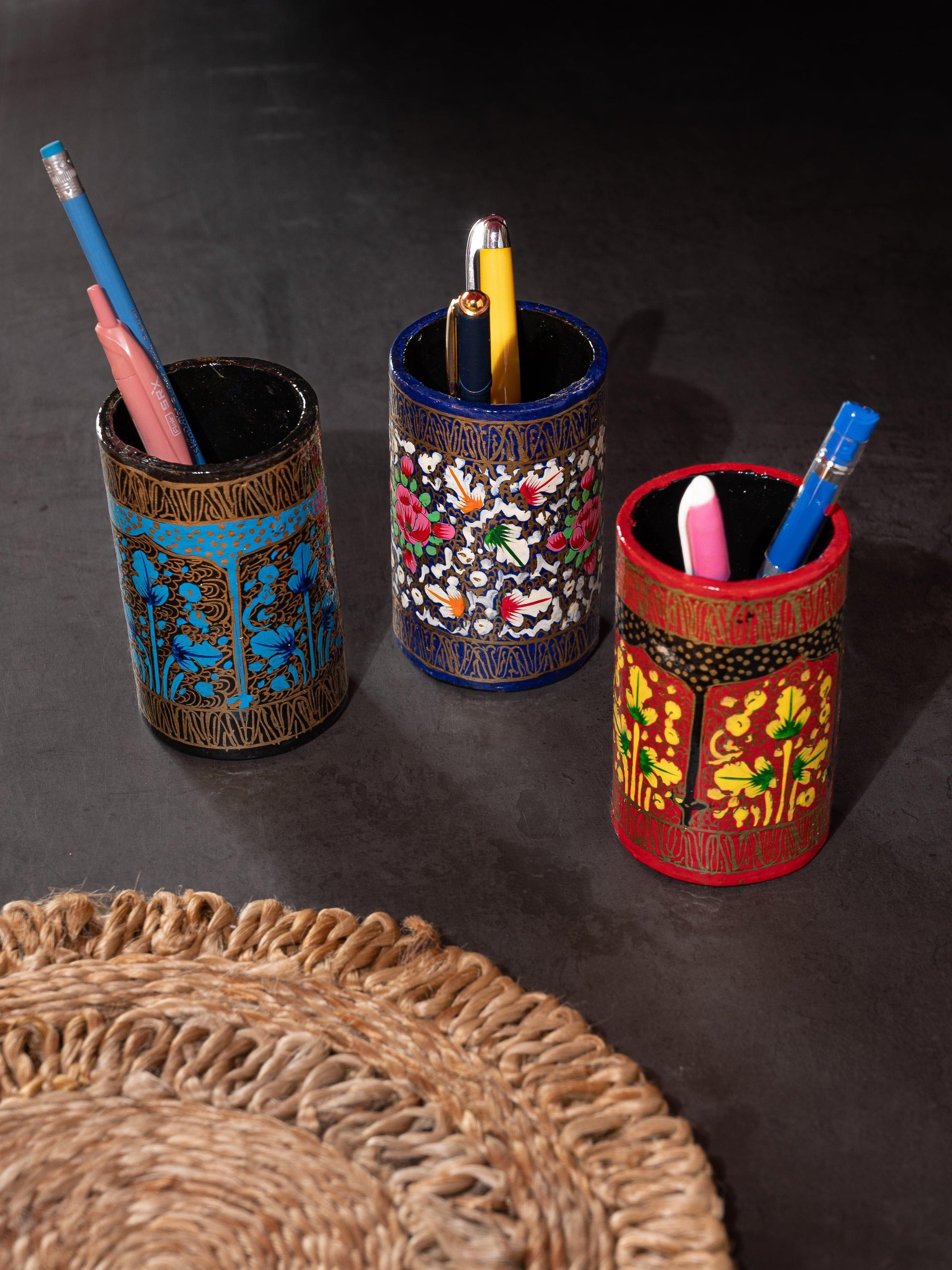 Kashmiri Paper Mache Pen / Pencil Holder - Available in Assorted Design and Colors - The Heritage Artifacts