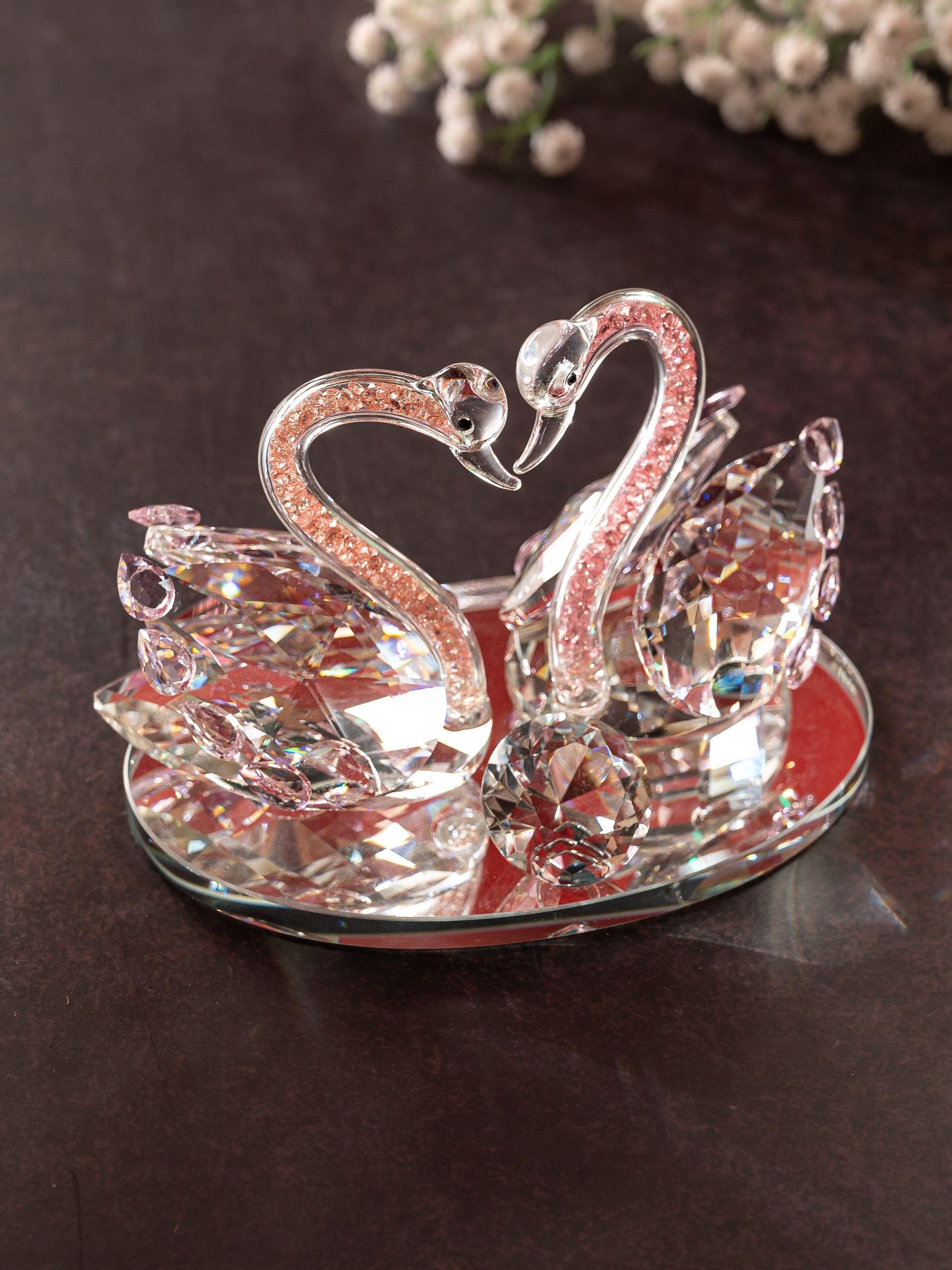 Glass Crafted Romantic Swan Couple Home Decor - The Heritage Artifacts