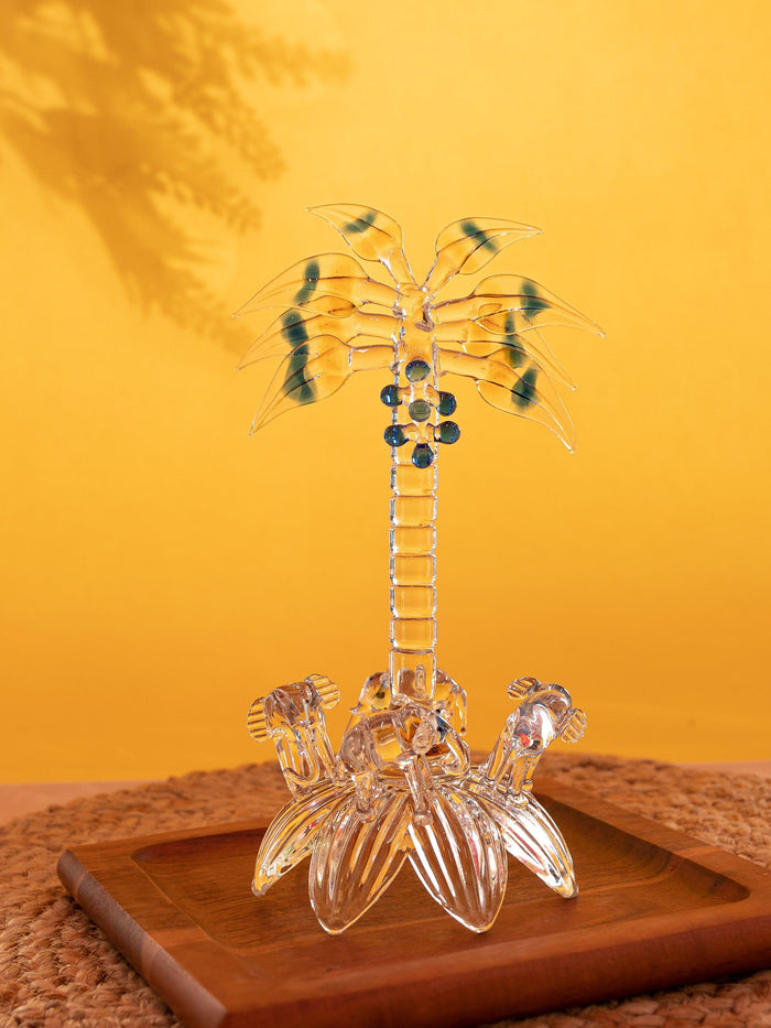 4 Elephants Under a Palm Tree, Decorative Glass Showpiece - The Heritage Artifacts