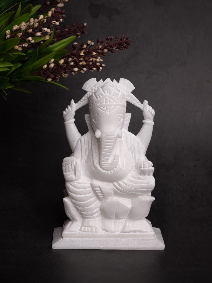 White marble Lord Ganesh statue - 6 inches height - The Heritage Artifacts