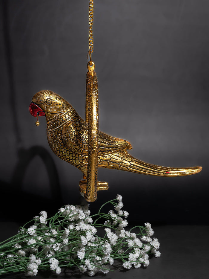Aluminium Door Hanging Golden Parrot Decorative Showpiece - The Heritage Artifacts
