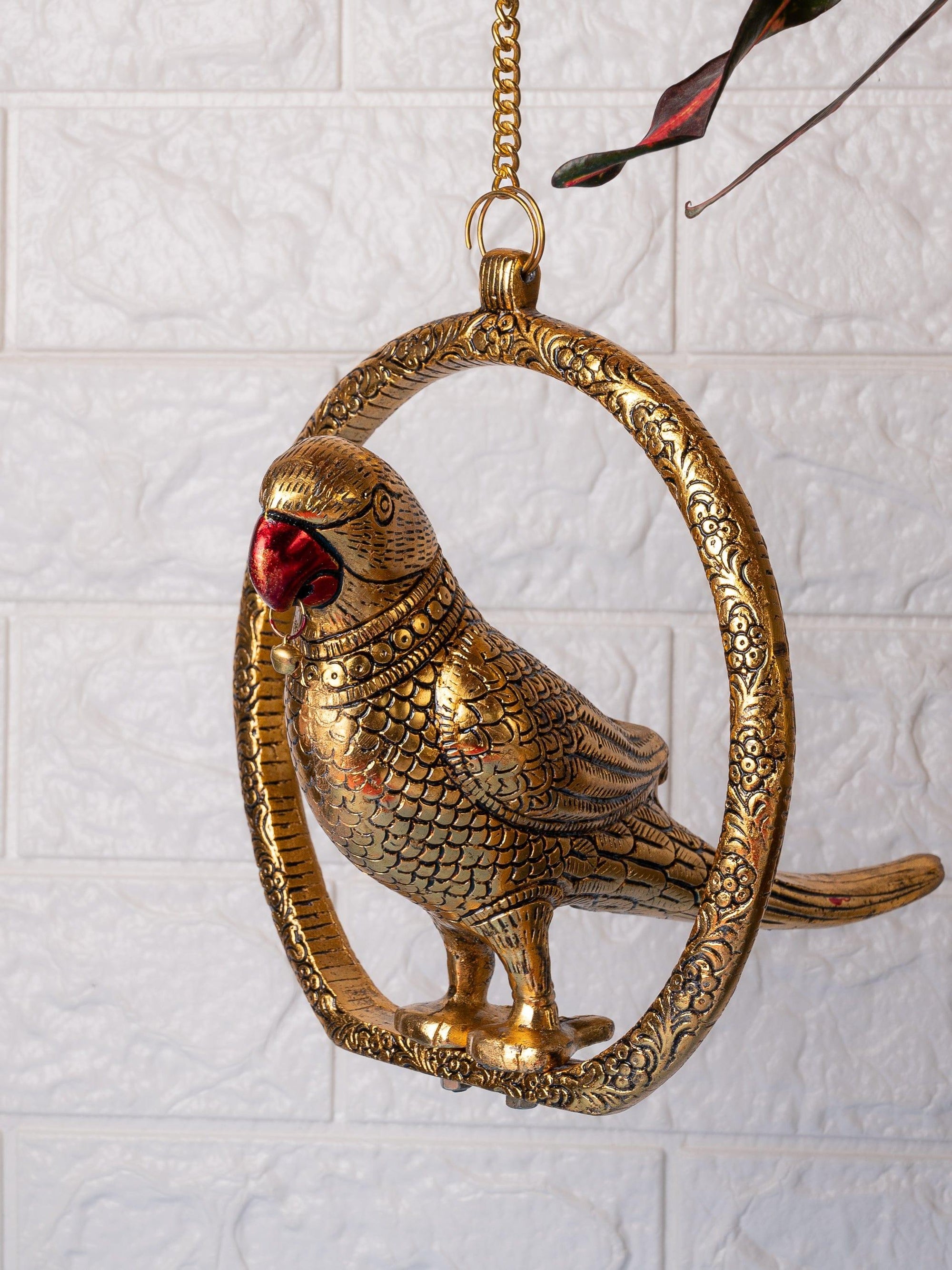 Aluminium Door Hanging Golden Parrot Decorative Showpiece - The Heritage Artifacts