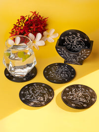 Black stone 6 pieces coaster set with stand - The Heritage Artifacts
