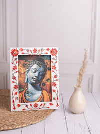 White marble photo / picture frame with inlay work - portrait view - The Heritage Artifacts