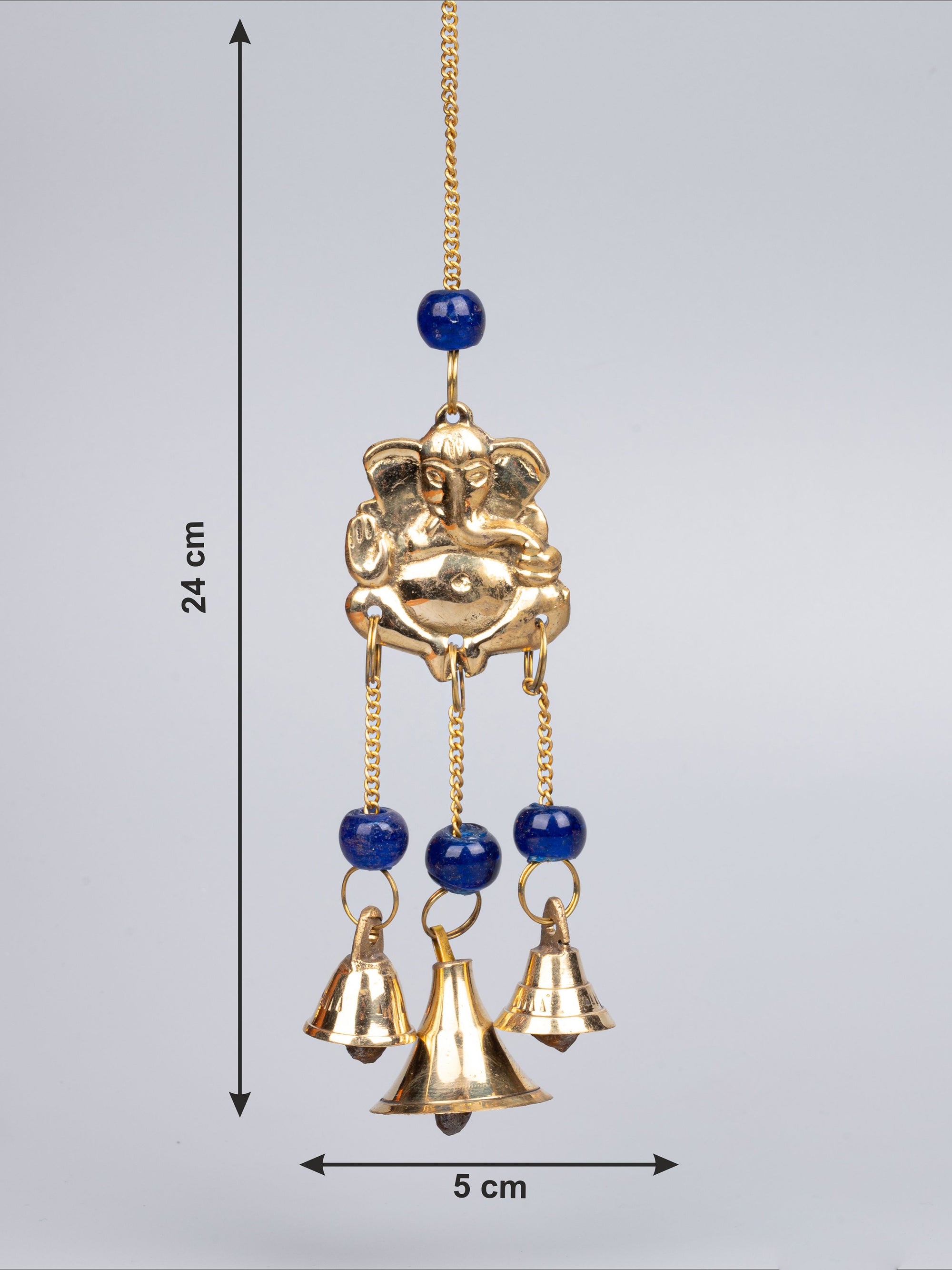 Lord Ganesha design Wind Chime with 3 Bells - 24 cms long with chain - The Heritage Artifacts