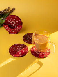 6 pcs hand crafted coaster set with stand made of red soapstone - The Heritage Artifacts