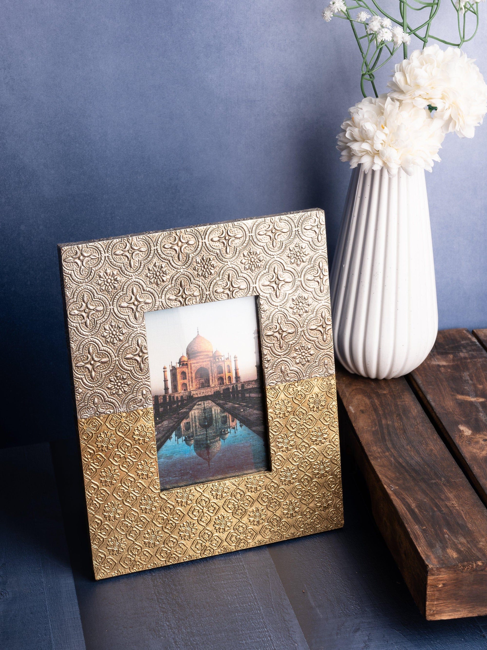 Meenakari Work Table Top Photo Frame in Dual Tone Color - Photo size 8x14 cms - The Heritage Artifacts