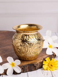 Small Puja Kalash / Lota made of Brass with Om and Swastik embossed - The Heritage Artifacts