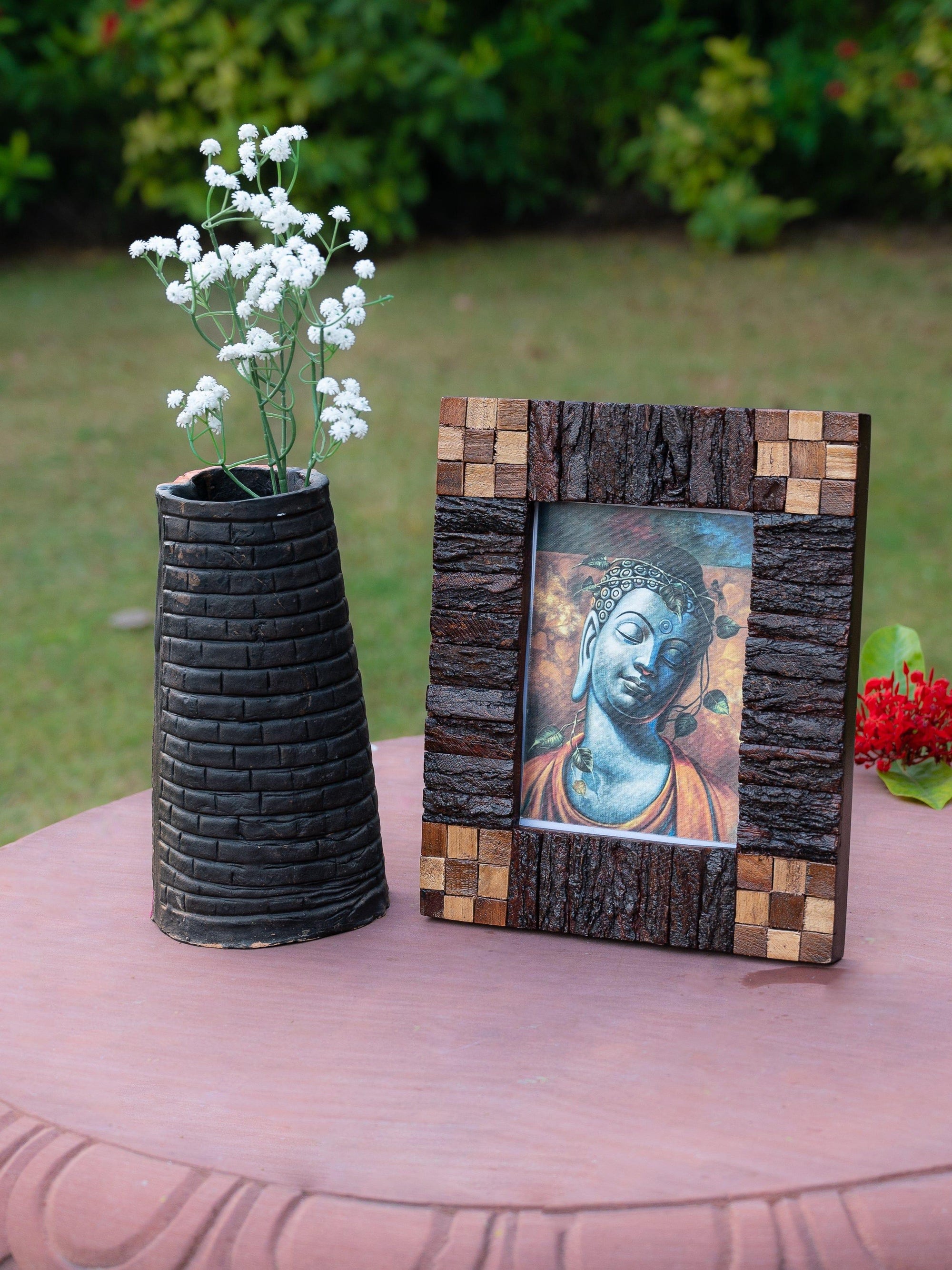 Bamboo Work Table Top Photo Frame in Dual Tone Color - Photo size 14x20 cms - The Heritage Artifacts