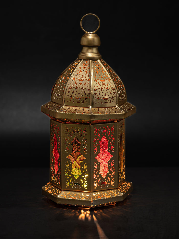 Metal Crafted Gold Lantern, Tea Light Candle Holder - 12 inches height - The Heritage Artifacts