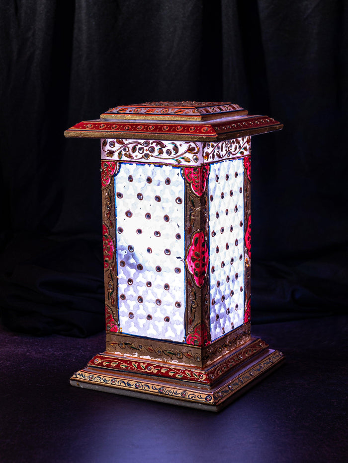 Square shaped marble electric Lantern with colorful lights - size 10 inches - The Heritage Artifacts
