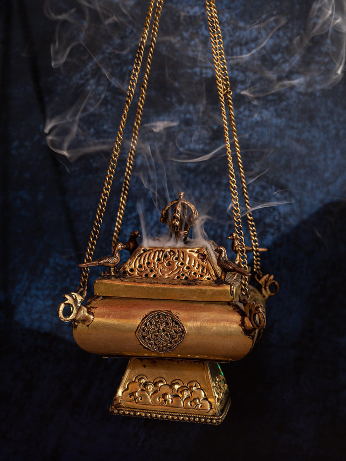 Tibetian Hanging Lamp or Incense box made of Brass metal - The Heritage Artifacts