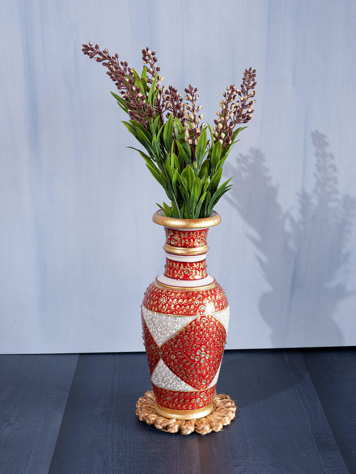 9 inches decorative flower vase made of marble with meenakari work - The Heritage Artifacts