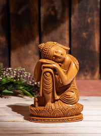 Kadam wood crafted Resting Buddha statue - 6 inches height - The Heritage Artifacts