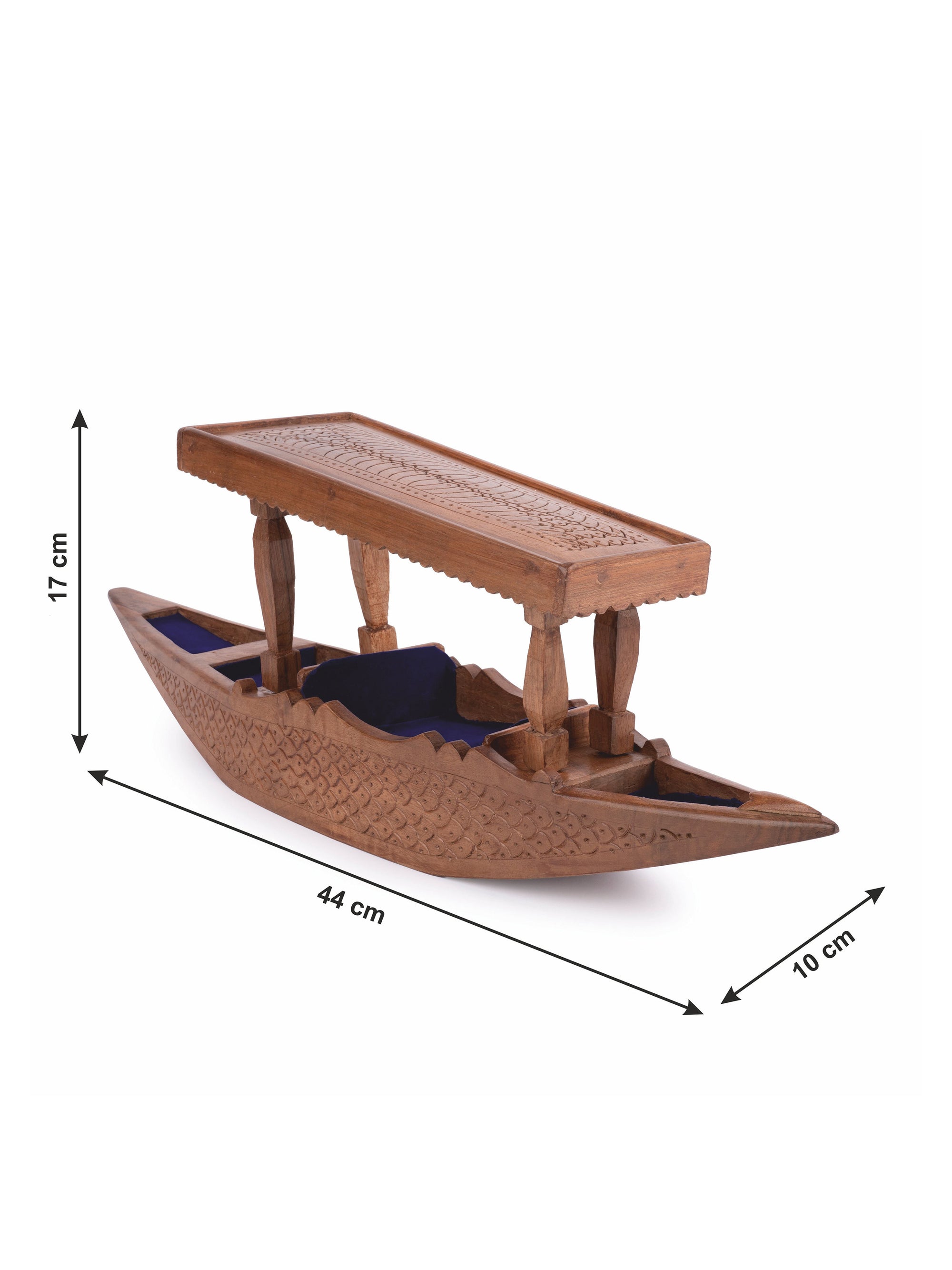 Walnut wood carved Kashmir Boat or Shikara Decor piece- 18 inches long - The Heritage Artifacts