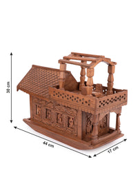Walnut wood carved Kashmir House Boat with Lights - 18 inches long - The Heritage Artifacts