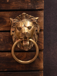 Brass Crafted Lion Head Door Knocker with Antique Finish - The Heritage Artifacts